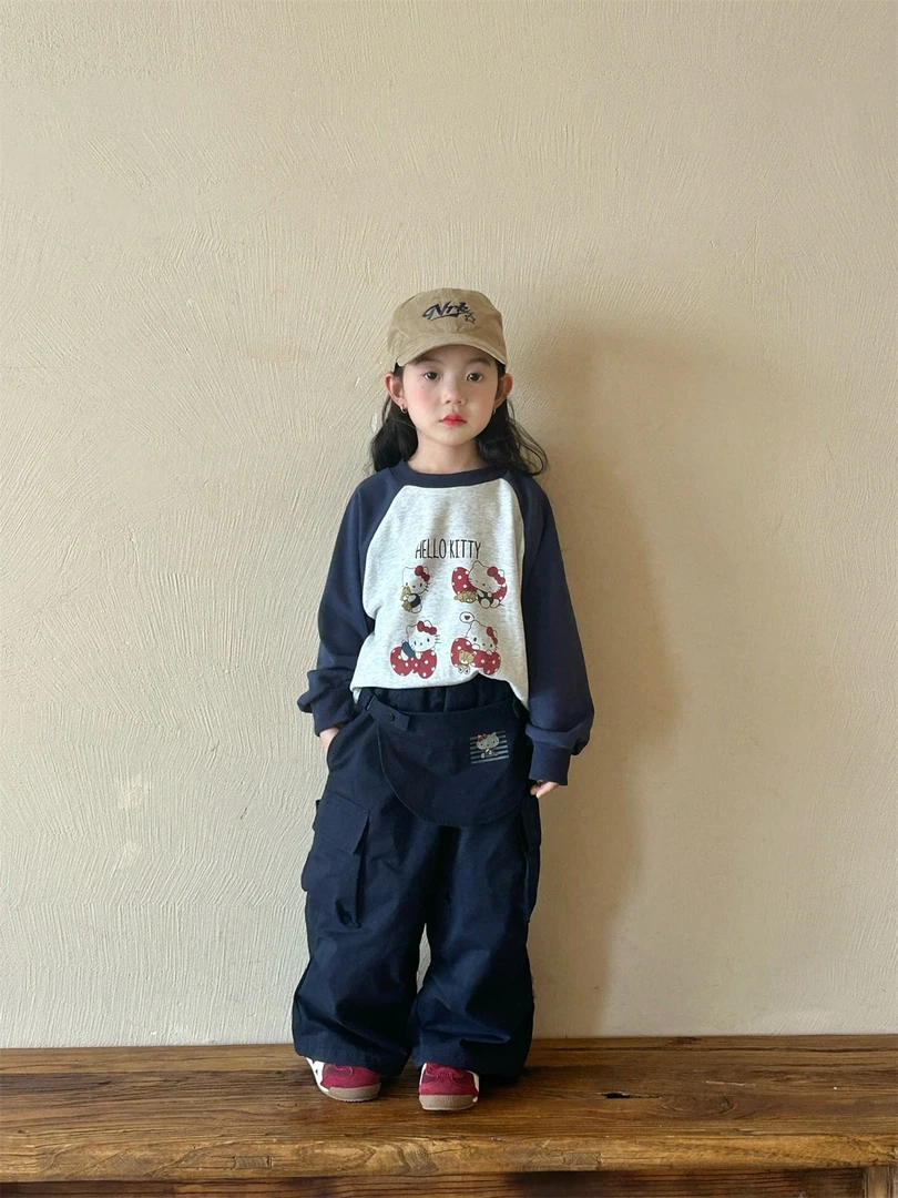 女童卫衣套装2025春季新款洋气卡通卫衣韩版甜美插肩袖宽松工装裤
