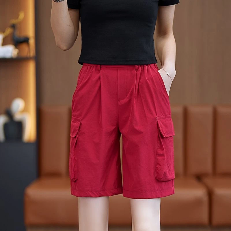 【100%纯绵】2025夏季短裤女薄款冰丝速干五分工装裤高腰宽松阔腿裤