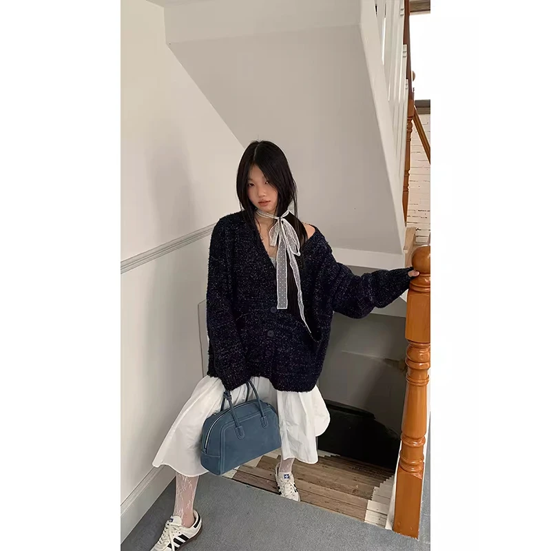 【秋秋清仓】秋季细闪亮晶晶休闲慵懒风V领针织开衫2420