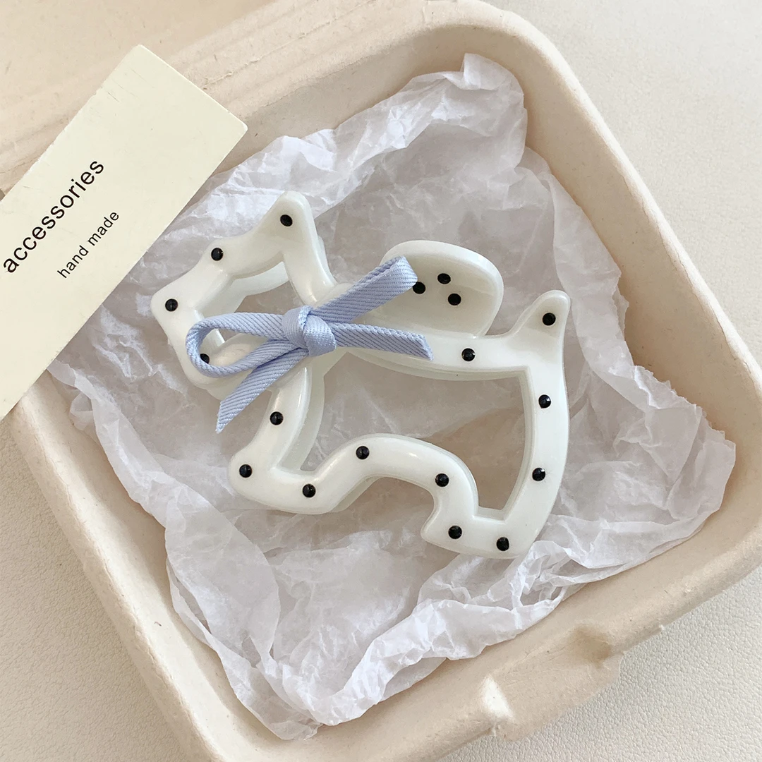 蝴蝶结波点小狗抓夹可爱少女发夹半扎盘发鲨鱼夹高级感发饰头饰品