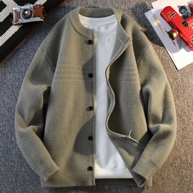 侨迪蒙拉设计感潮牌男士秋冬季开衫外套潮流毛衣加厚保暖针织衫