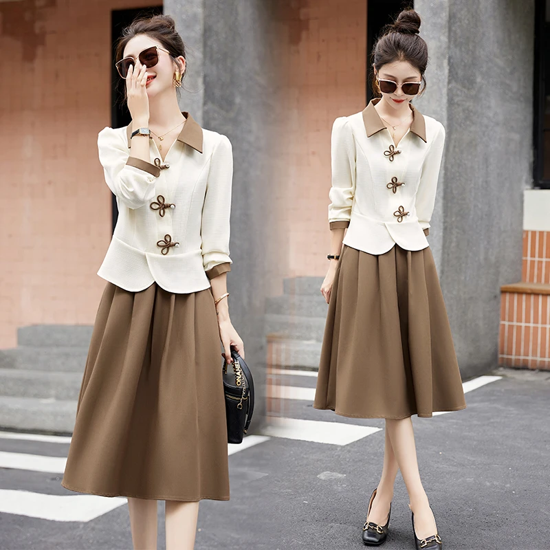 小香风连衣裙女春秋2025新款气质减龄显瘦小个子半身裙套装两件套