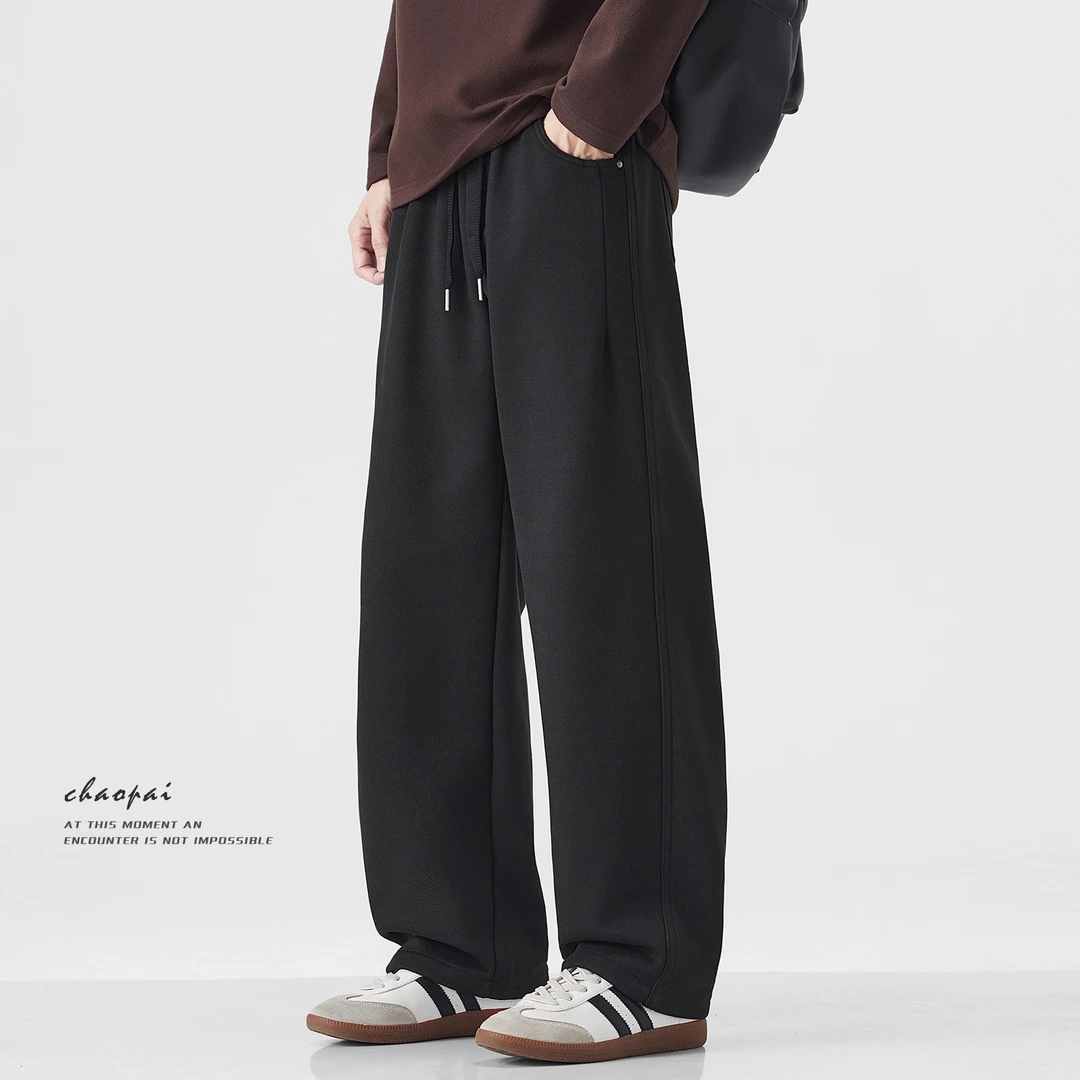 黑色加厚运动卫裤男款冬季2025新款加绒保暖宽松直筒显瘦休闲裤男