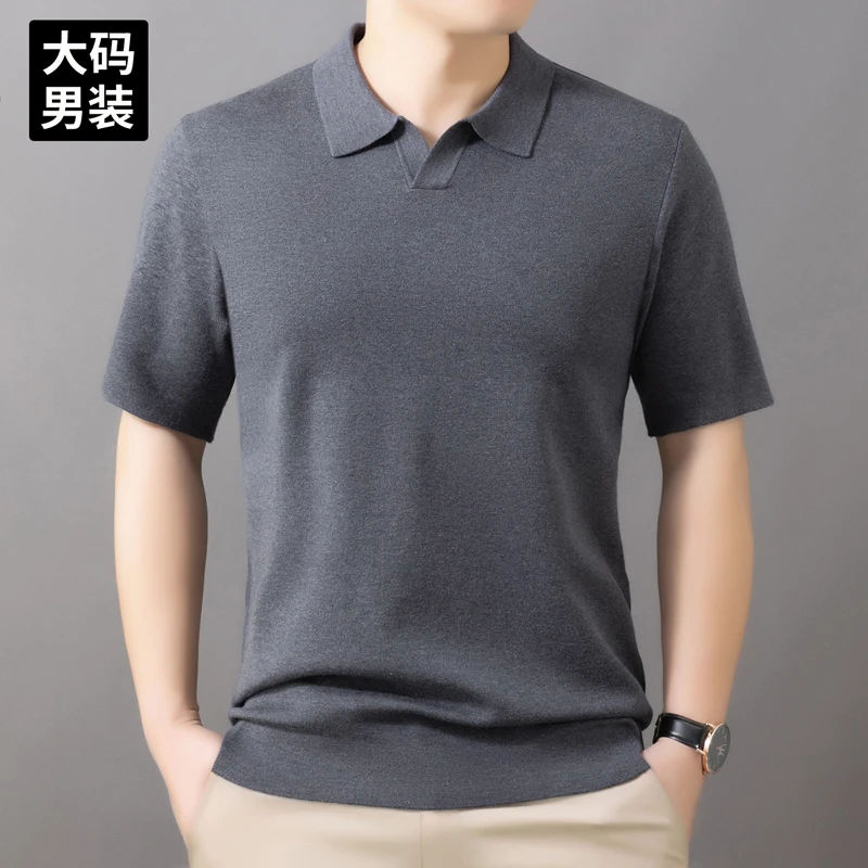 秋冬短袖毛衣男胖子大码男装200-300斤休闲半袖polo领保暖针织衫
