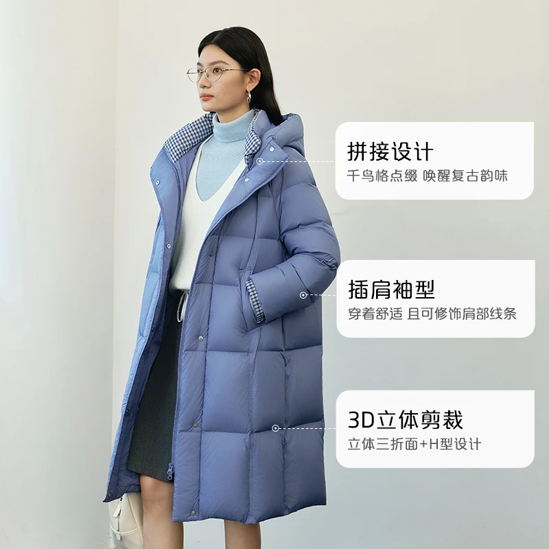 艾莱依羽绒服女款长款轻职风纯色中长款厚款时尚冬无束缚保暖1124