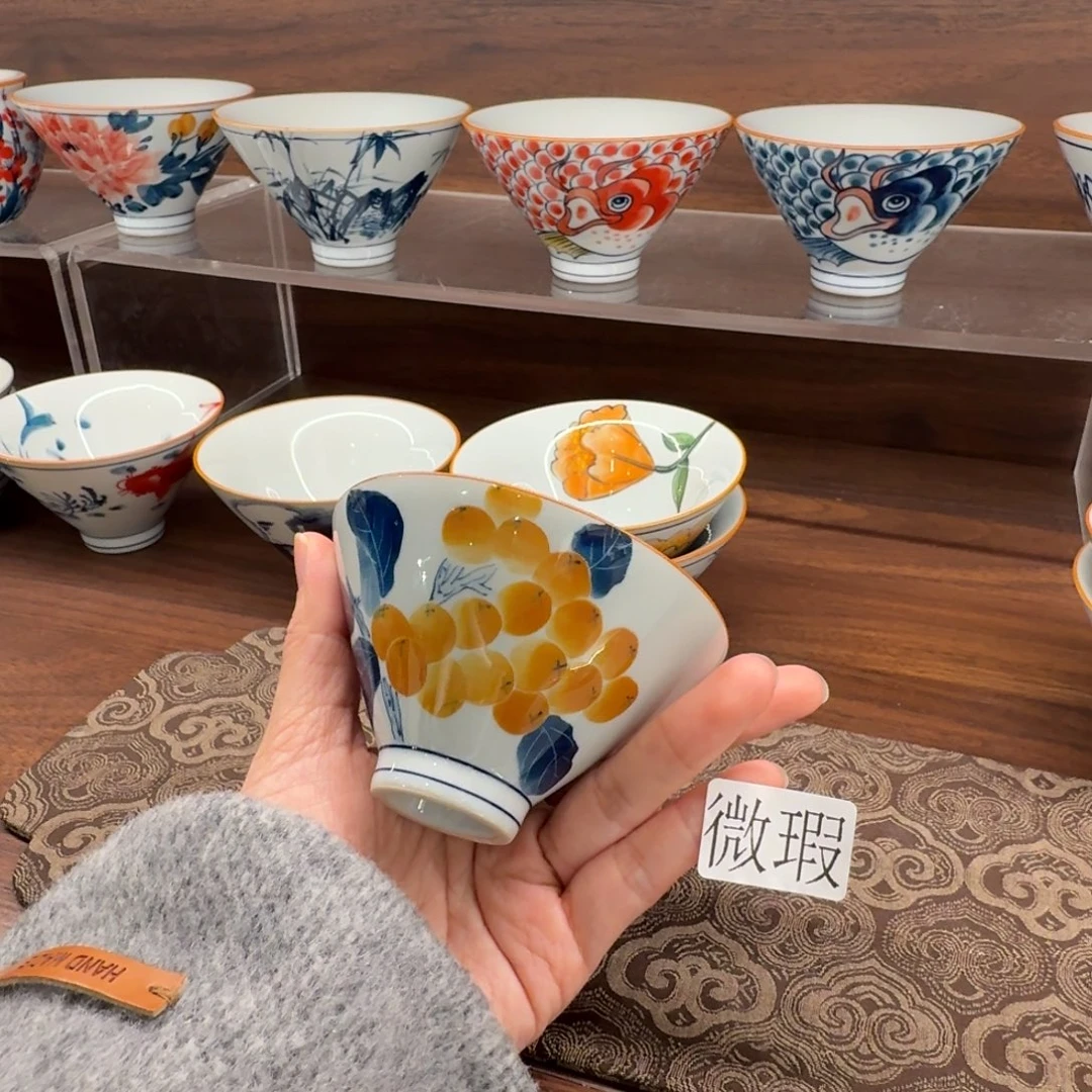 釉下手绘茶具微瑕