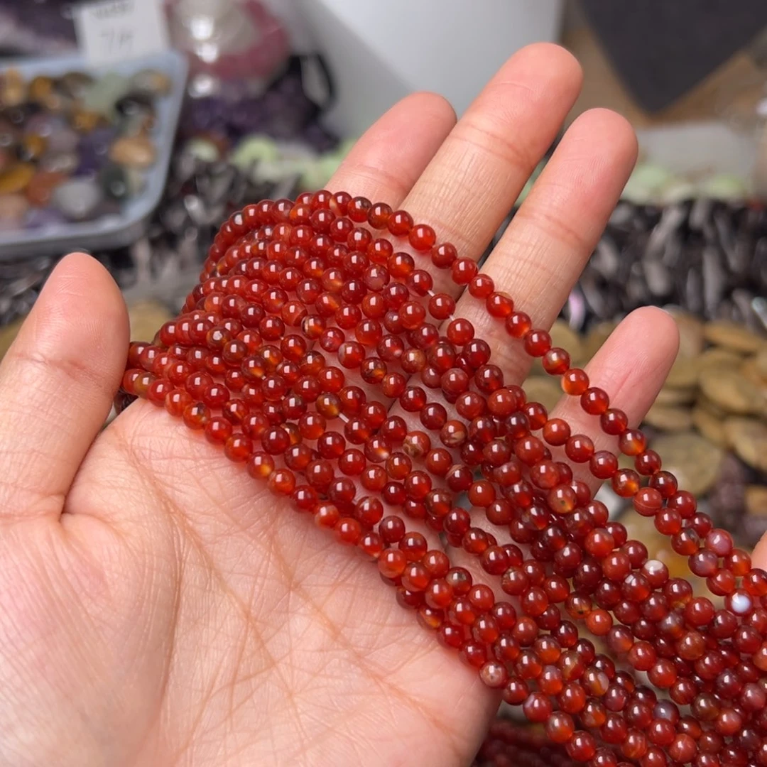 玛瑙/玉髓合金珠宝半成品N542 超极大漏4mm天然红玛瑙小米珠一条