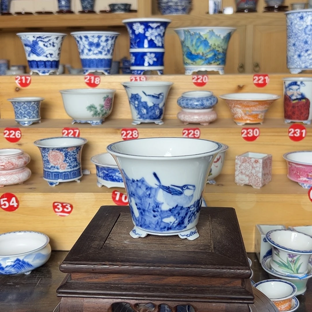 墨奈手绘陶瓷花盆内口8.3高7.3