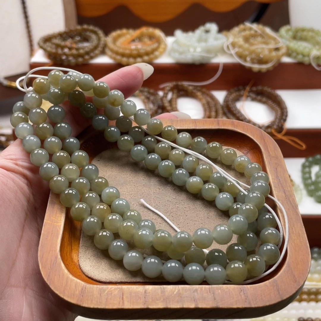 和田玉未镶嵌毛衣链珠串8mm
