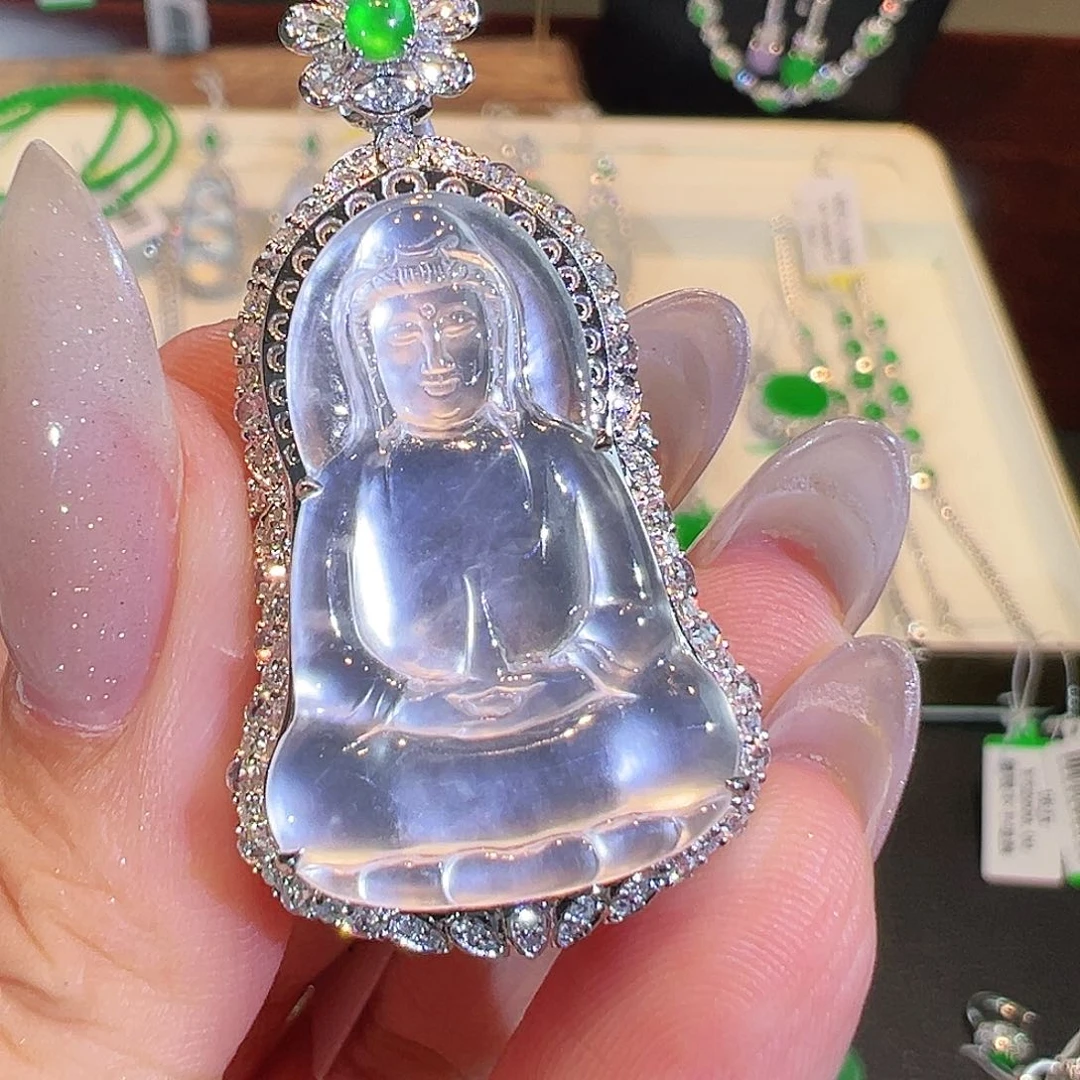 翡翠18K金镶嵌吊坠(不含链)翡翠
