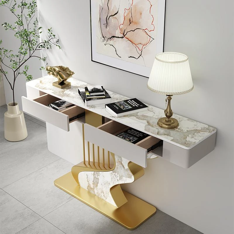 岩板玄关桌轻奢现代创意时尚简约靠墙艺术门厅半圆端景台装饰柜