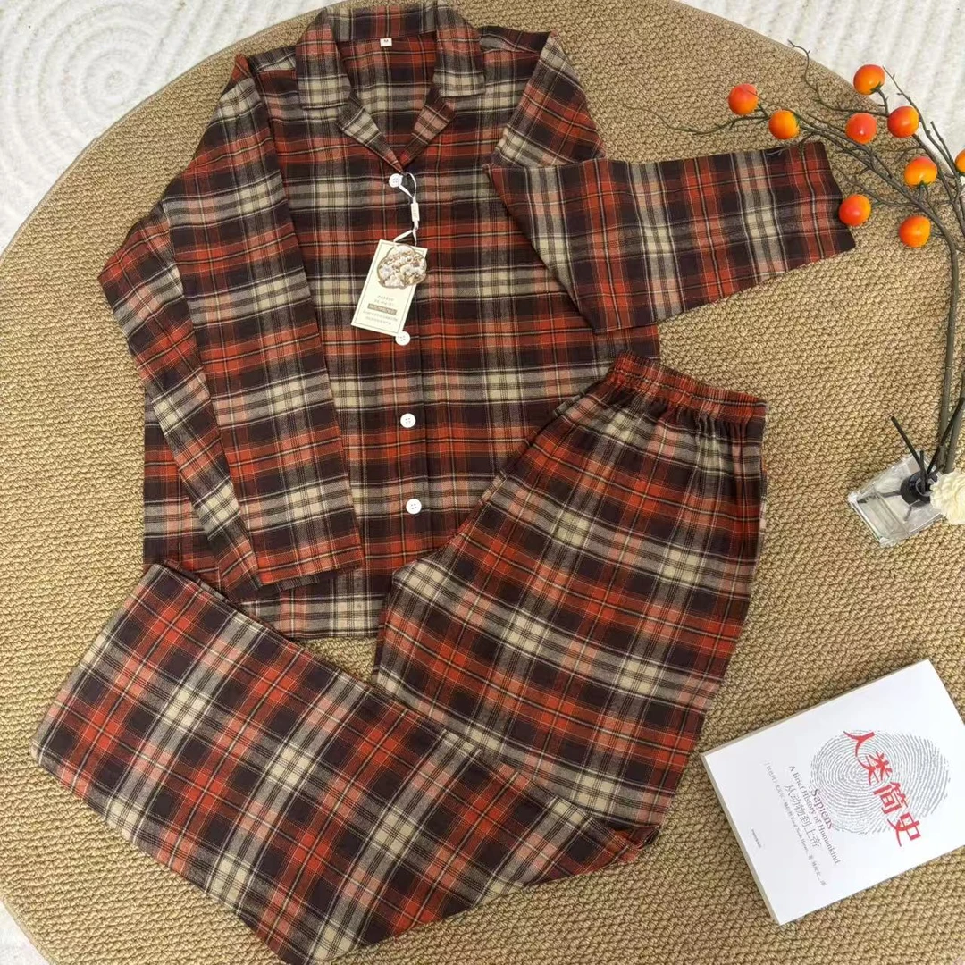 2025秋冬新款全棉磨毛睡衣家居服男女款套装保暖睡衣亲肤绒感