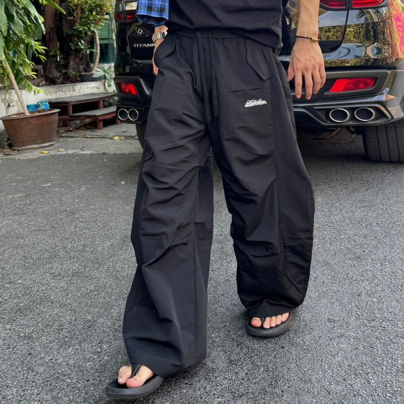 Holocene美式潮牌街舞弯刀速干褶皱阔腿多巴胺宽松抽绳休闲裤2173