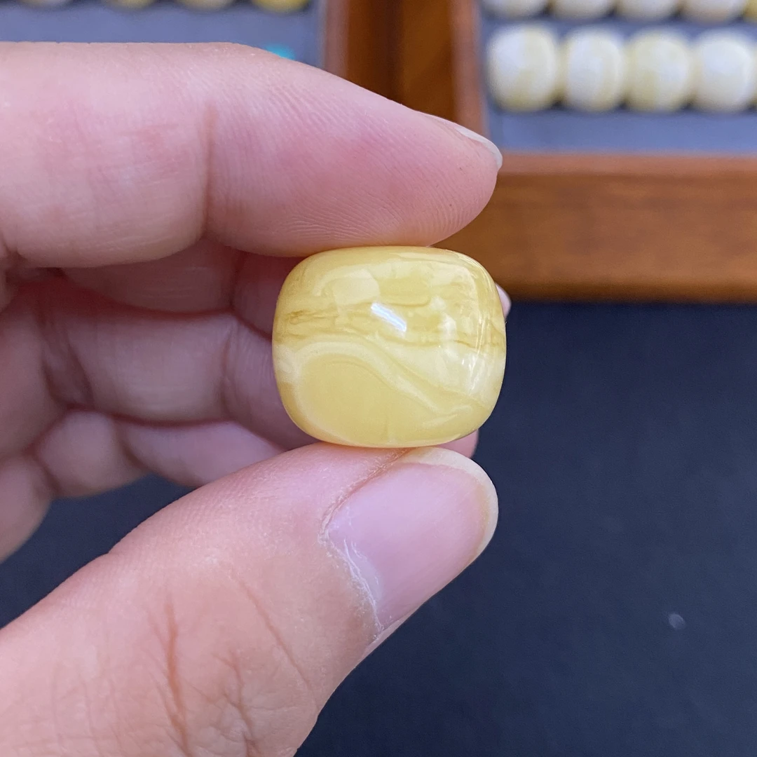 鸡油黄虎皮纹天然原矿俄料蜜蜡老型单珠文玩配饰17.2mm保真F226
