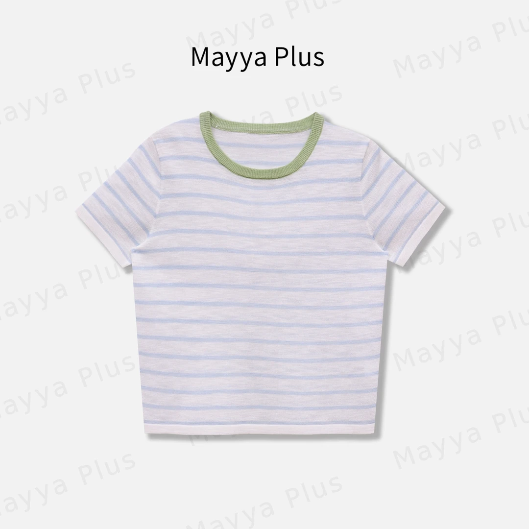 【活力新生】Mayya Plus麦芽定制撞色条纹休闲针织衫上衣32527976