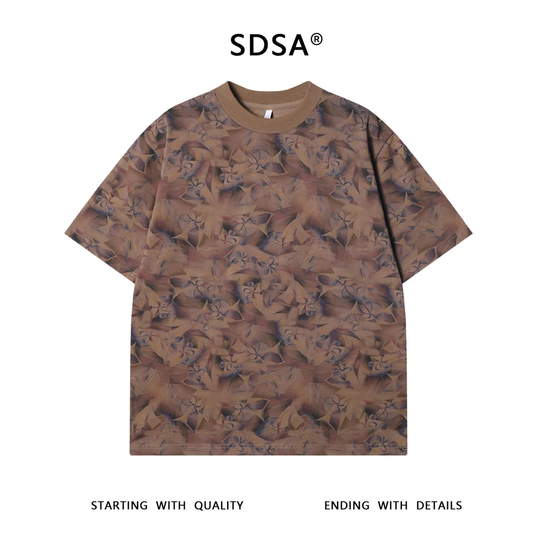 夏季高级感新款潮牌设计感抽象树叶短袖T恤情侣宽松百搭套头上衣