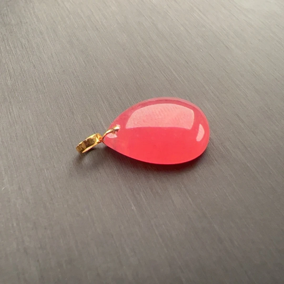 菱锰矿（红纹石）18K金镶嵌吊坠(赠链)