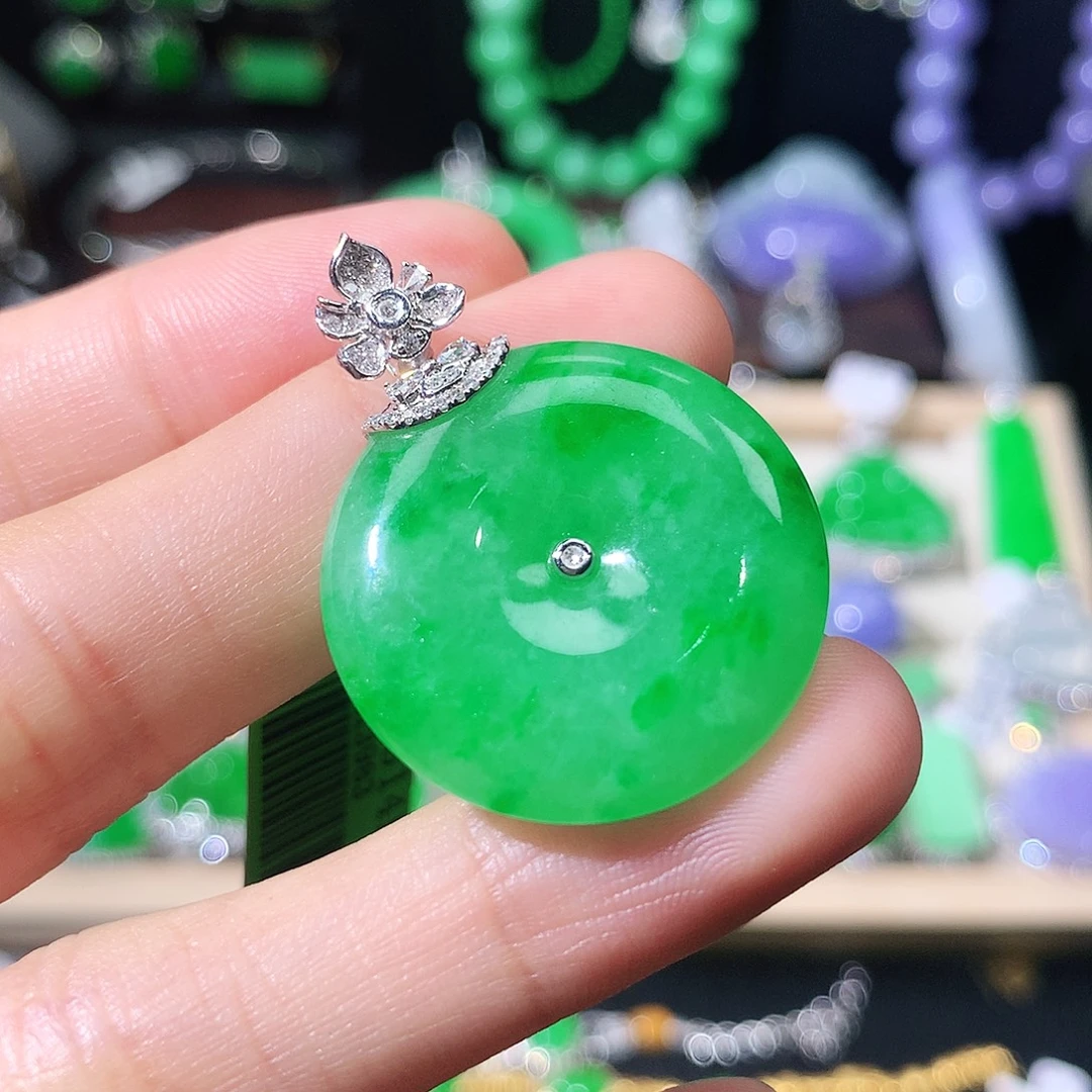 翡翠18K金镶嵌吊坠(不含链)