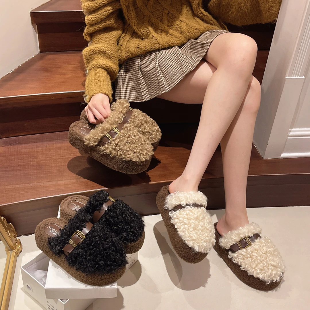 高级感厚底增高毛毛拖鞋女外穿2025秋冬新款小个子轻便休闲棉靴子