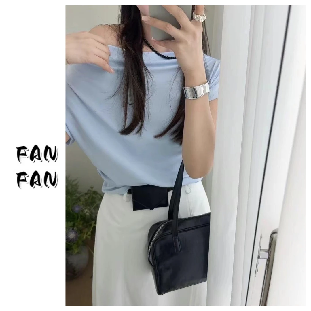 FANFAN 【斜肩不规则设计】短袖T恤