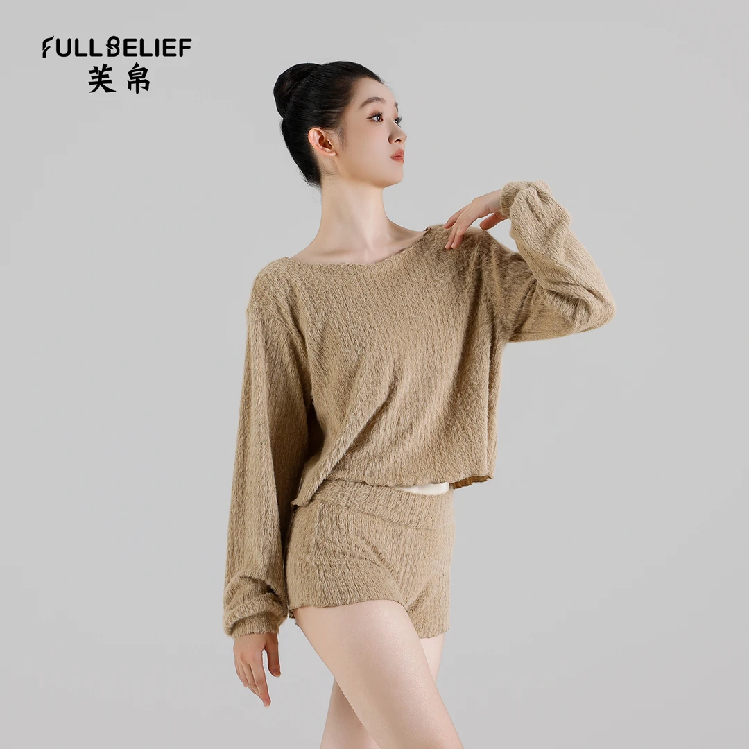 芙帛芭蕾舞蹈服装一字领宽松毛织上衣练功服艺考形体服基训体操服