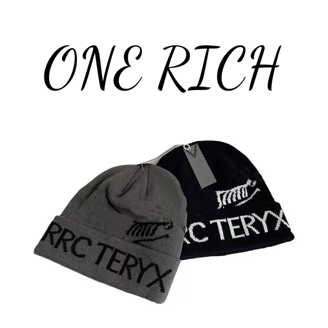 ONE RICH字母提花加厚大版翻边保暖套头冷帽