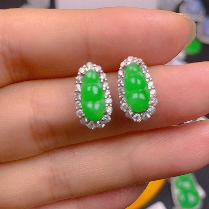 翡翠银S925镶嵌耳饰