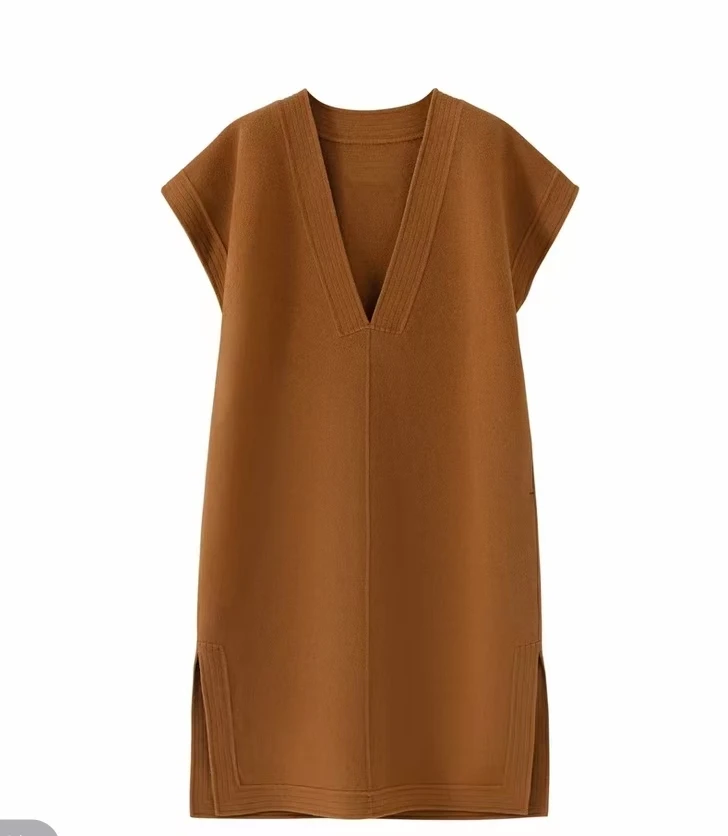 秋冬100%羊毛休闲宽松型气质长款无袖厚款百搭风马甲 5113