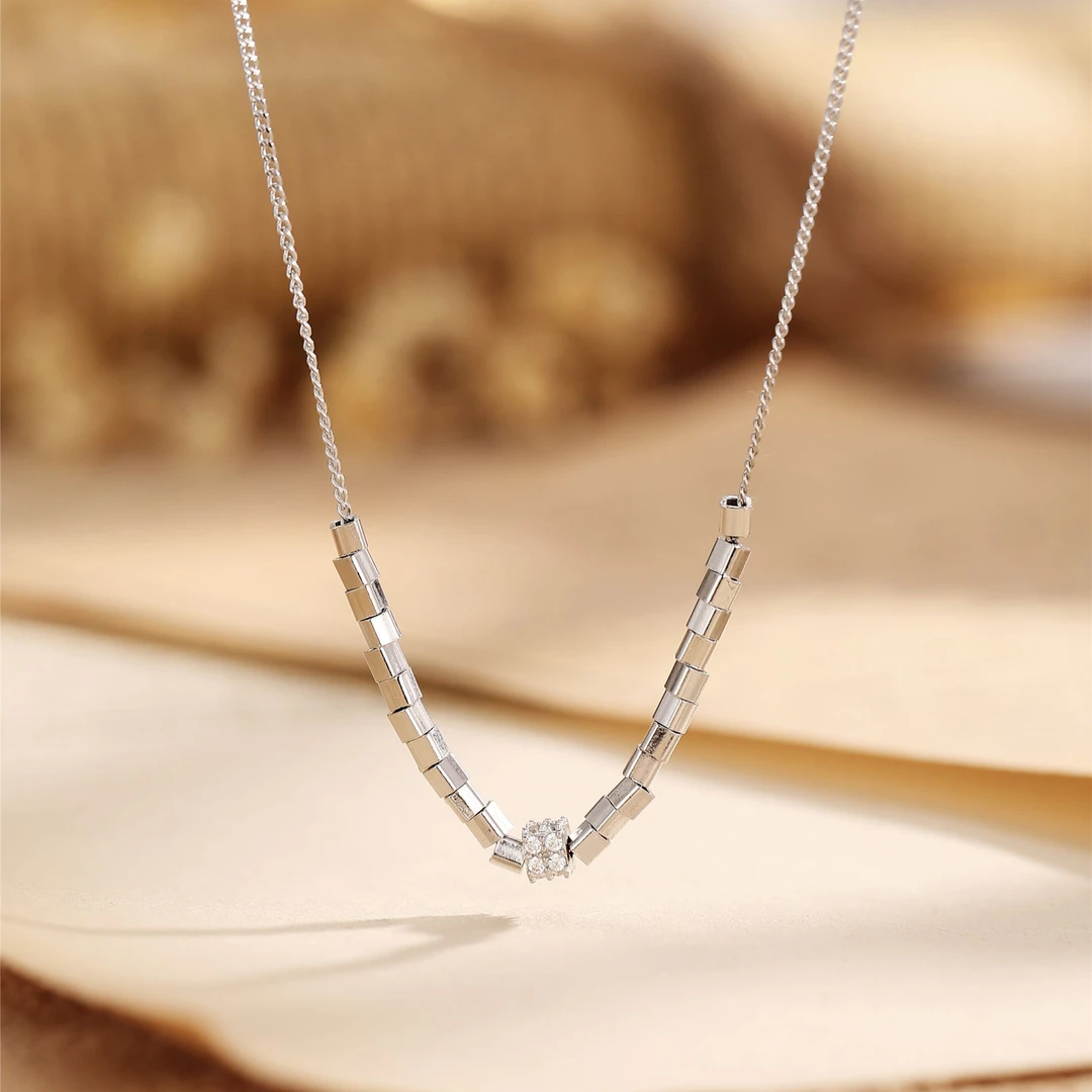 浮笙梦 链子925银合成锆石 小方糖银项链女款小方块冷淡风锁骨链1