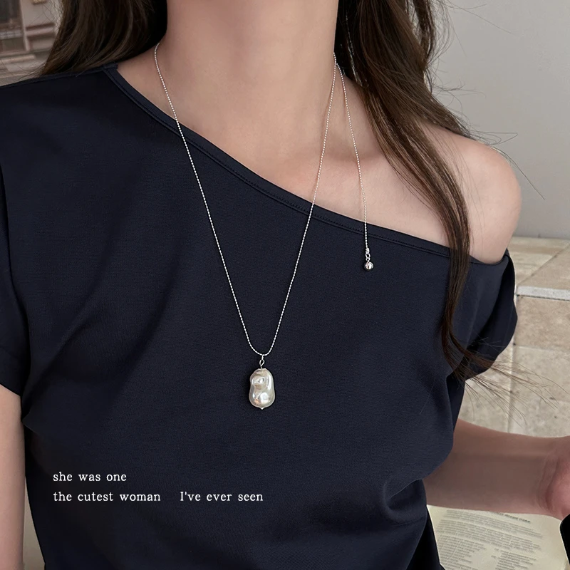 合金仿珍珠项链 异形项链女2025新款锁骨链抽拉式长款毛衣链配饰