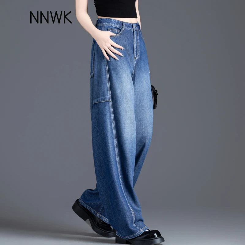 天丝牛仔裤女2025新款莱赛尔夏季薄款冰丝裤子女款宽松弯刀裤镰刀