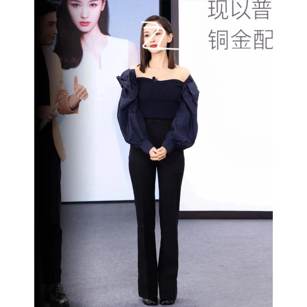 M1395气质百搭黑色修身显瘦喇叭裤长裤 裤长100 款号SYT609