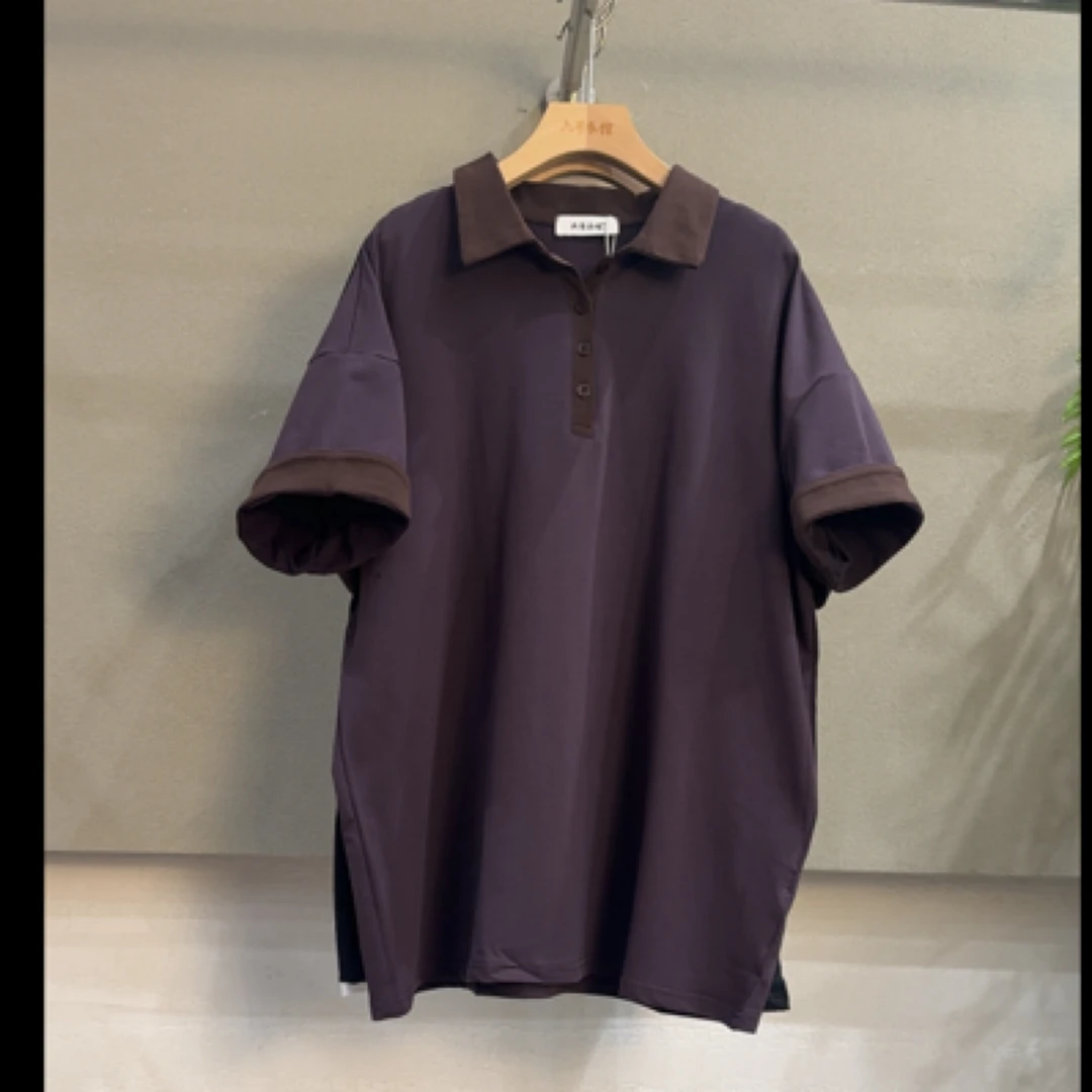 20041#夏季Polo衫宽松型常规落肩袖装色系潮款
