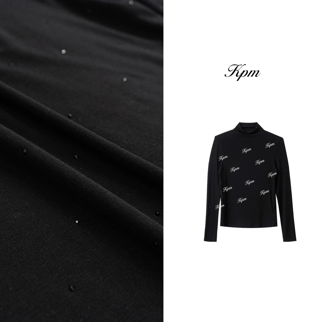 2025早秋新品高级感时尚精致重工满天星烫钻半高领长袖上衣JN8794