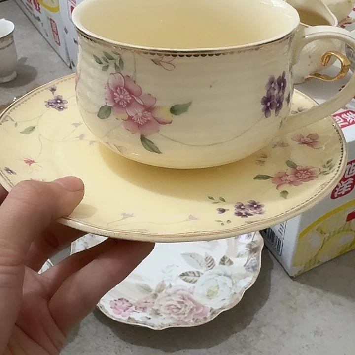 陶瓷无盖款外贸尾单微瑕陶瓷早餐杯碟一套