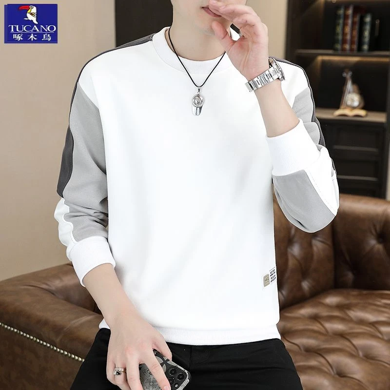 啄木鳥卫衣男春秋季时尚圆领百搭长袖T恤加绒加厚打底衫冬装上衣