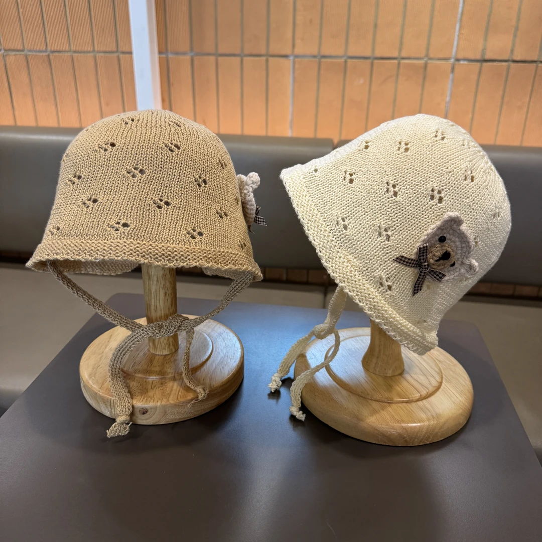 儿童防晒帽子女童春夏季草编系带宫廷草帽男女宝宝小熊遮阳遮阳帽