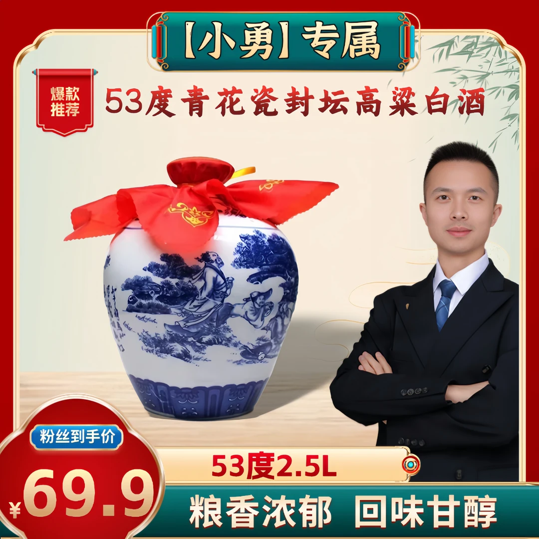 宁河源【小勇专享】53度2.5L青花瓷封坛高粱白酒