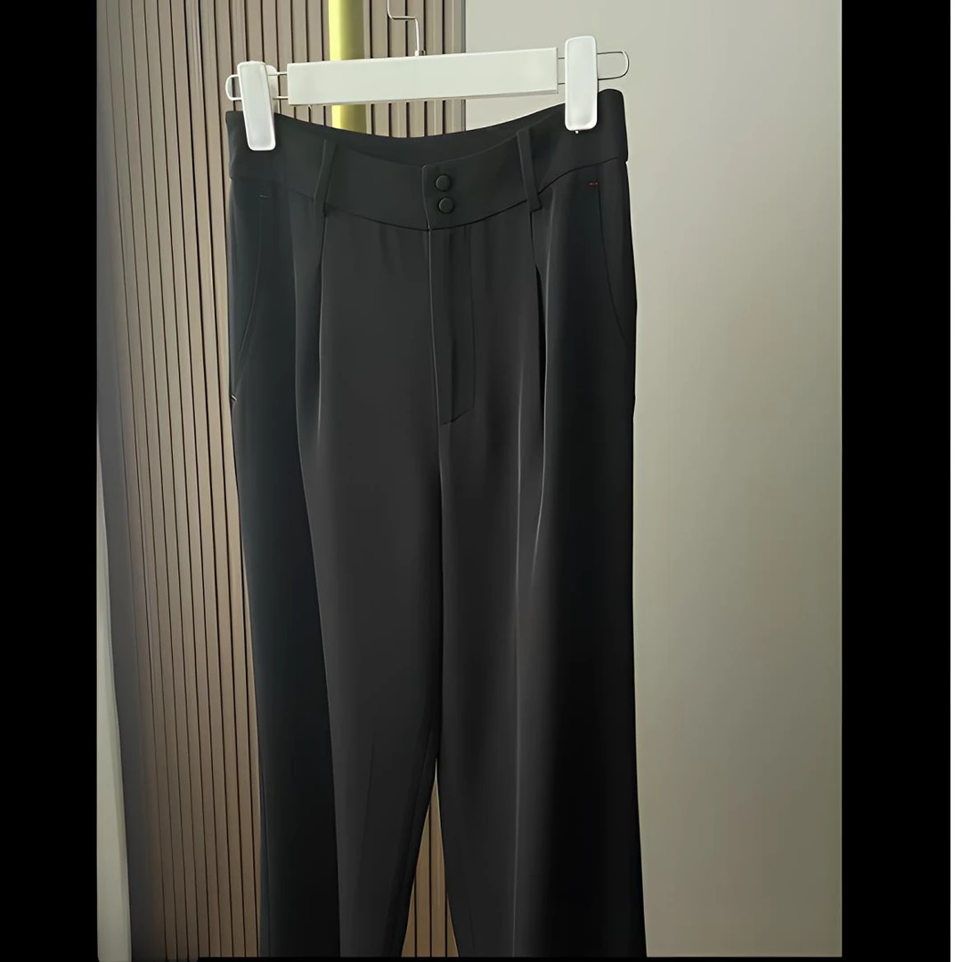 高级感黑色西装裤女春夏垂感裤子2025新款小个子直筒中腰窄版裤