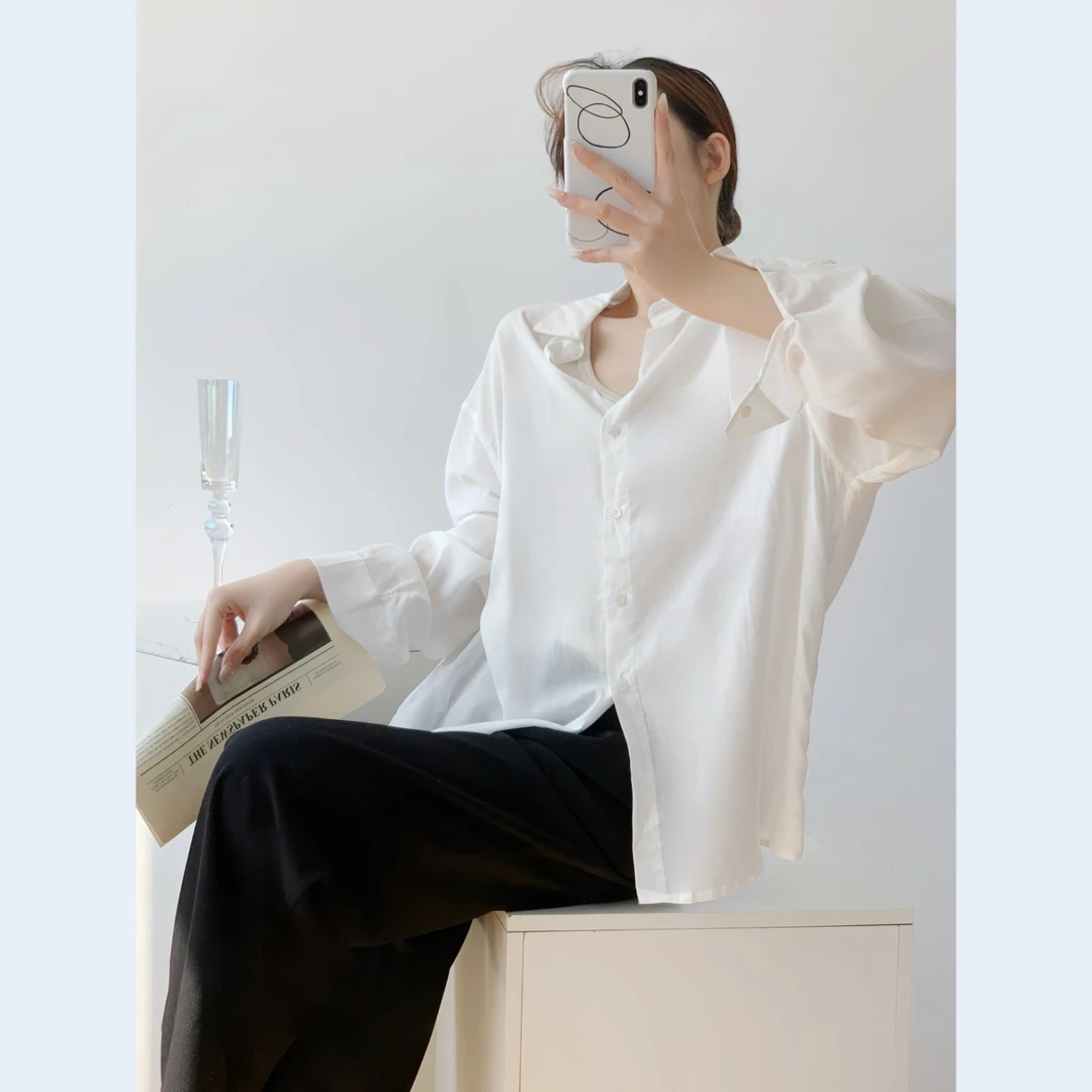 噗噗捏捏春夏老钱风亚麻天丝宽松外搭衬衫