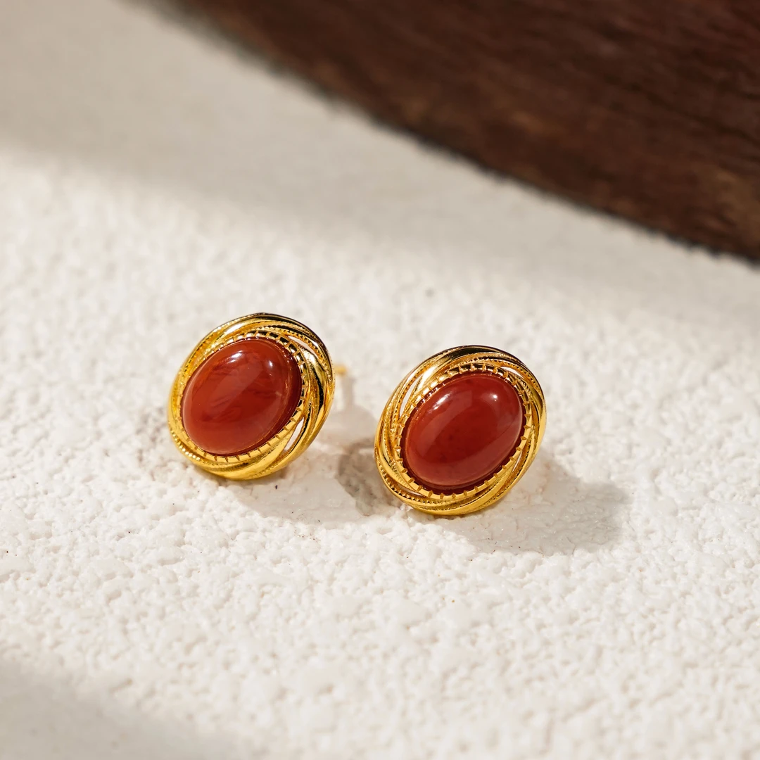 【富余】南红耳钉（天然珠宝多样性发其一）