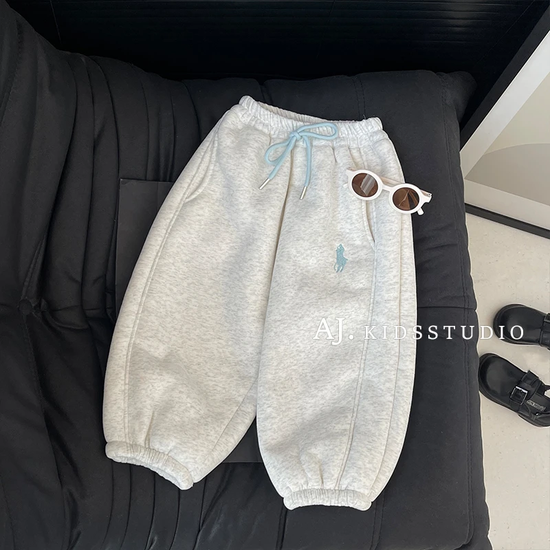 【Umi现货】冬装韩版儿童时尚刺绣款抽绳百搭加绒加厚休闲裤SJ4918