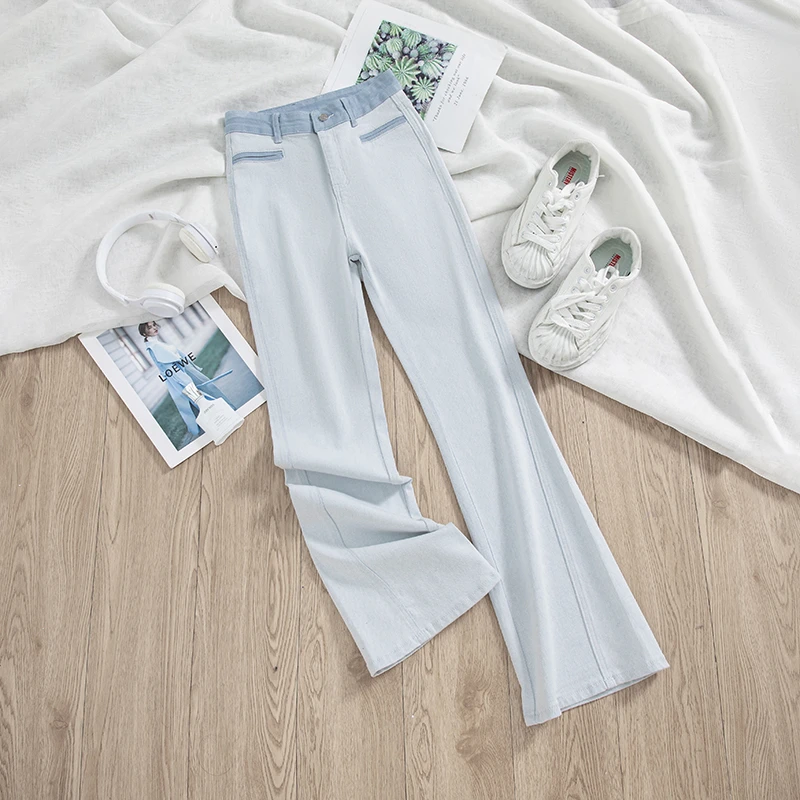 巴黎灰春季新款高腰微喇叭牛仔裤女新款修身显瘦百搭弹力裤子9792