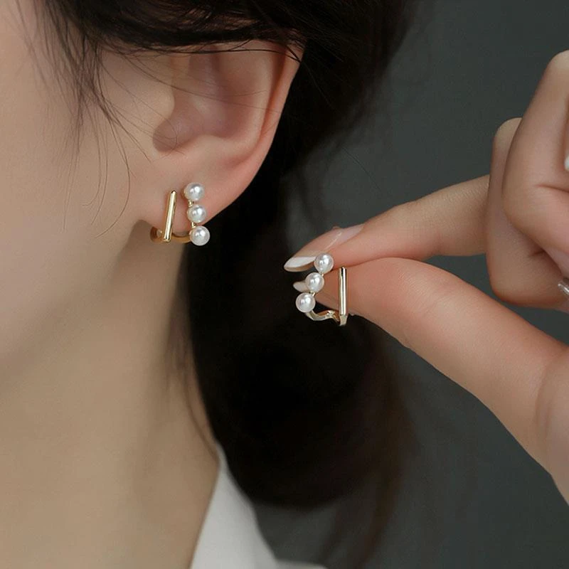 CIOEM KOUIM 925银耳饰 法式轻奢几何珍珠耳钉气质高级感小众独特