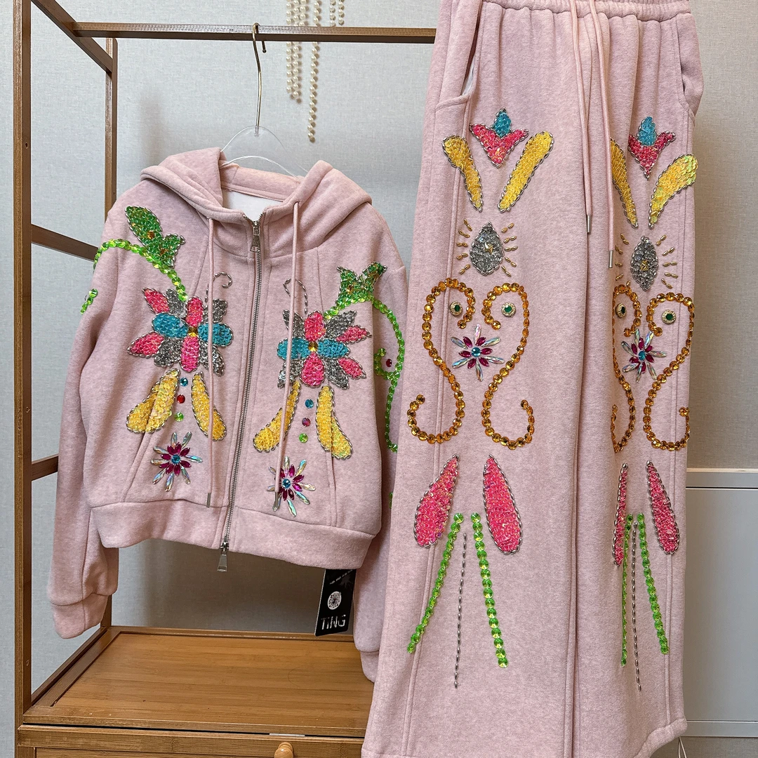 RR1893锐宝潮牌手工手绣花朵高端亮片重工设计时尚女装套装