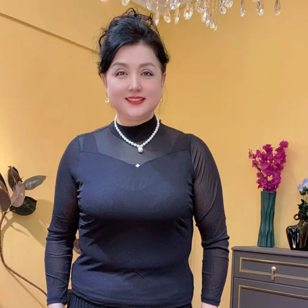 【AYTU】加绒加厚网纱半高领长袖T恤时尚百搭秋冬打底女装上衣