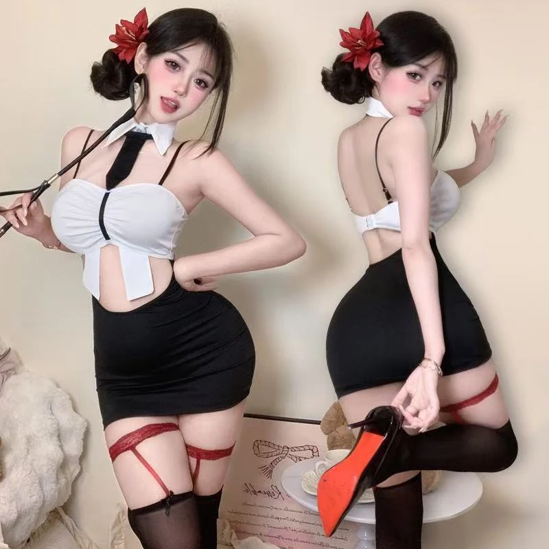 情侣趣味性感纯欲内衣知性秘书包臀睡裙小胸约会睡衣战袍