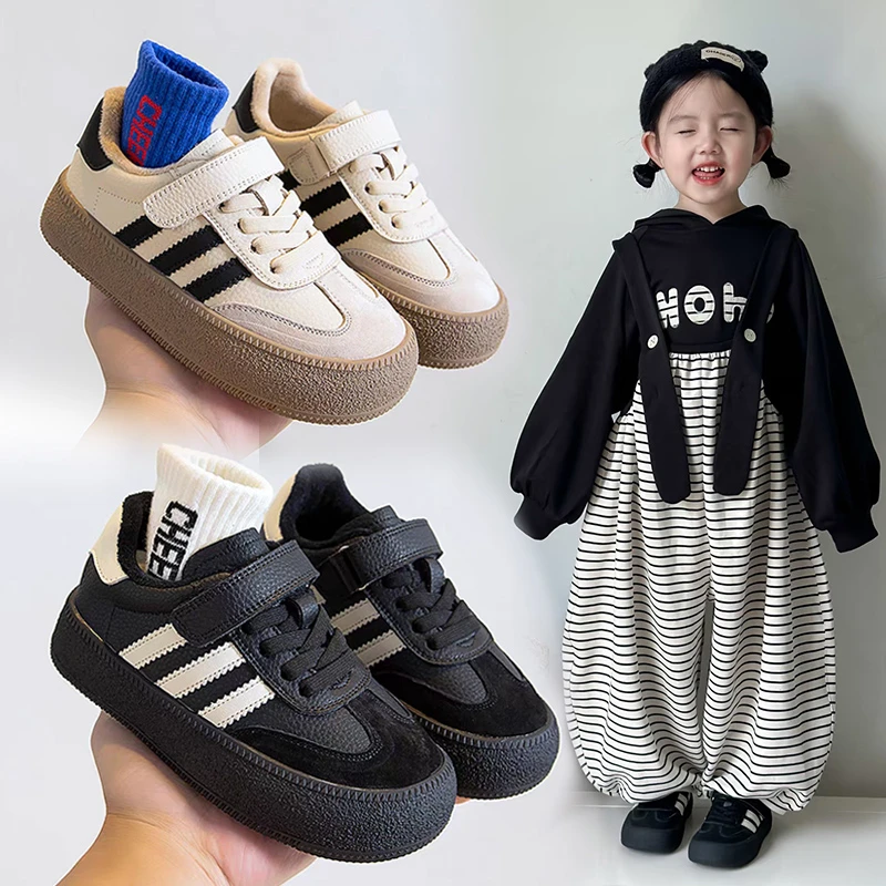 儿童运动鞋秋冬新款真皮阿甘鞋女童运动童鞋鞋子男童加绒二棉鞋潮