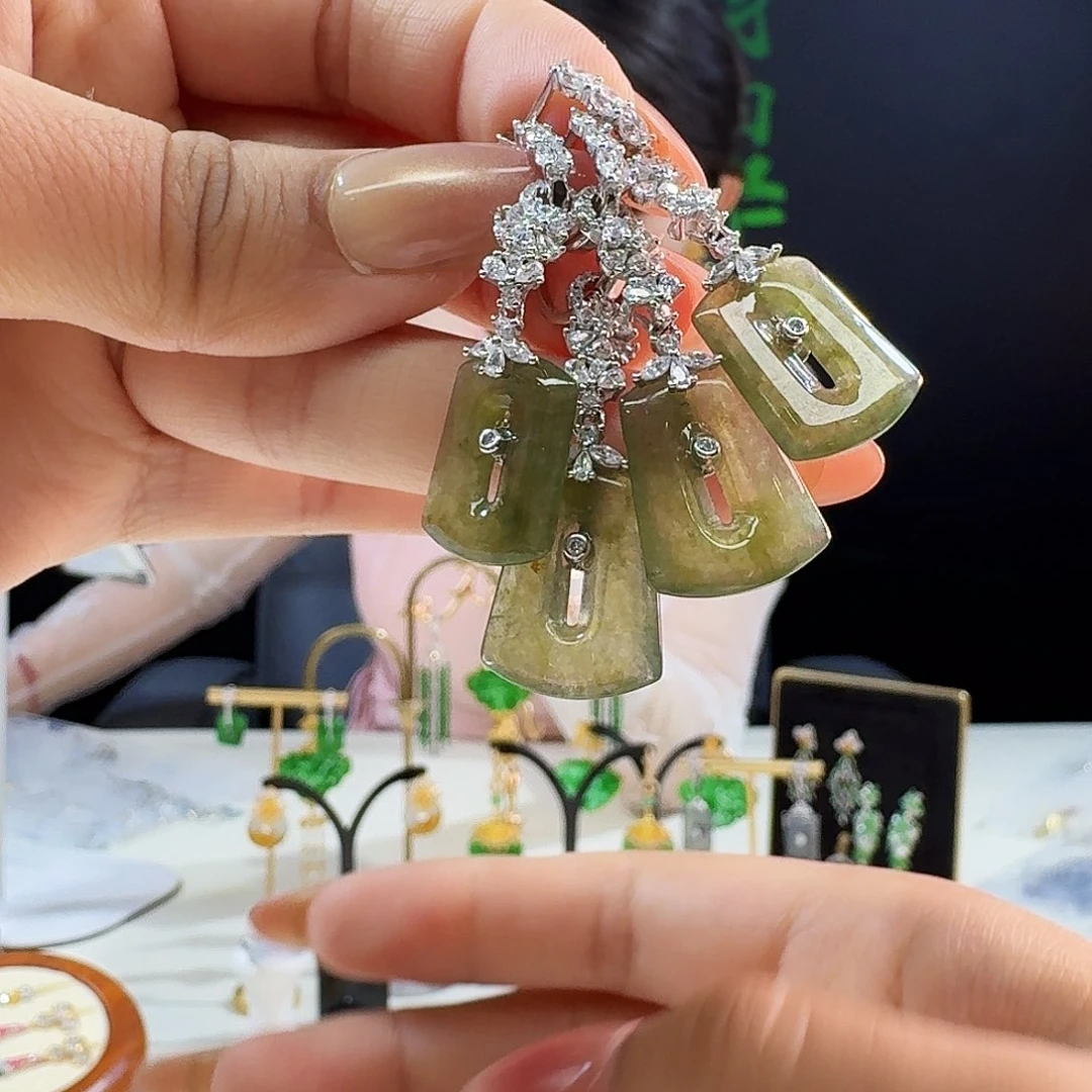 翡翠银S925镶嵌耳饰多样性发货发其一发一对 925镶嵌