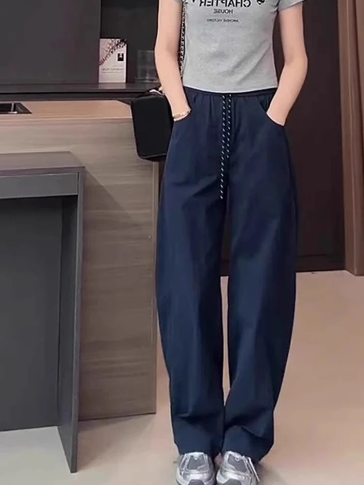 高腰大码弯刀速干裤女夏胖mm显瘦抽绳宽松梨形身材垂感运动休闲裤